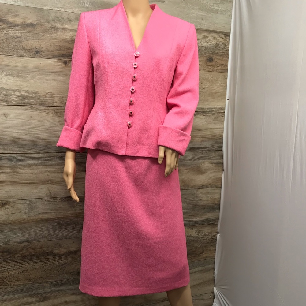 SAG HARBOR Women 2Piece Skirt/Blazer Suit Petite Pink Button Up